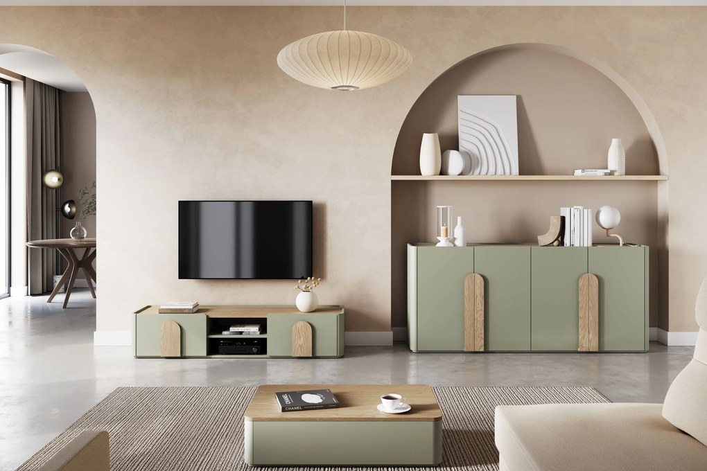 Konferenčný stolík Amilio 100 cm so zásuvkami - eukalyptus / dub baltic dune