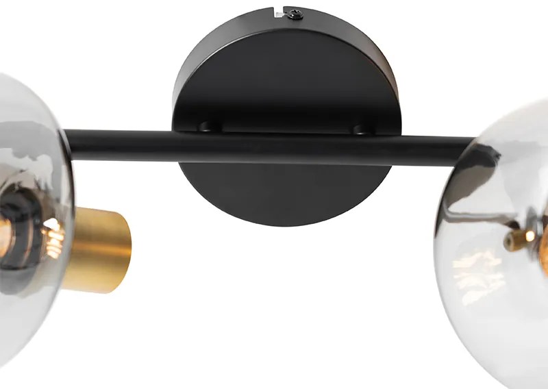 Stropné bodové svetlo čierne so zlatom s dymovým sklom 2-svetlo - Zuzanna