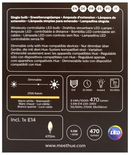 LED Stmievateľná žiarovka Philips Hue WHITE E14/5,5W/230V 2700K