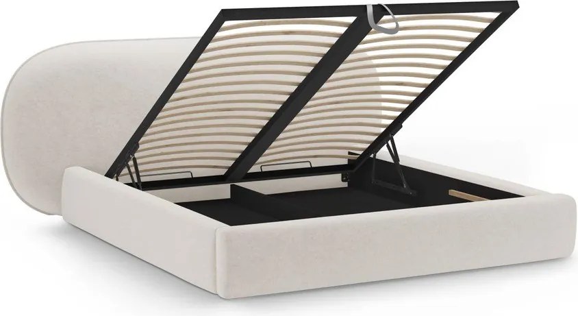 Krémovobiela čalúnená dvojlôžková posteľ s úložným priestorom s roštom 160x200 cm Ovalo – Micadoni