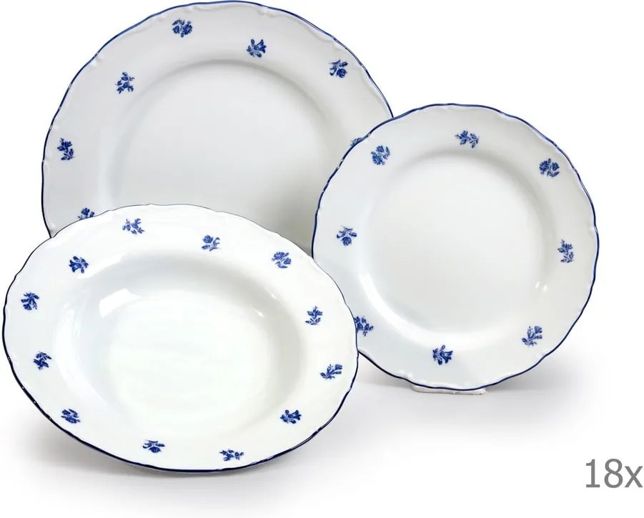 Sada 18 porcelánových tanierov s modrou kvetinkou Thun Ophelia