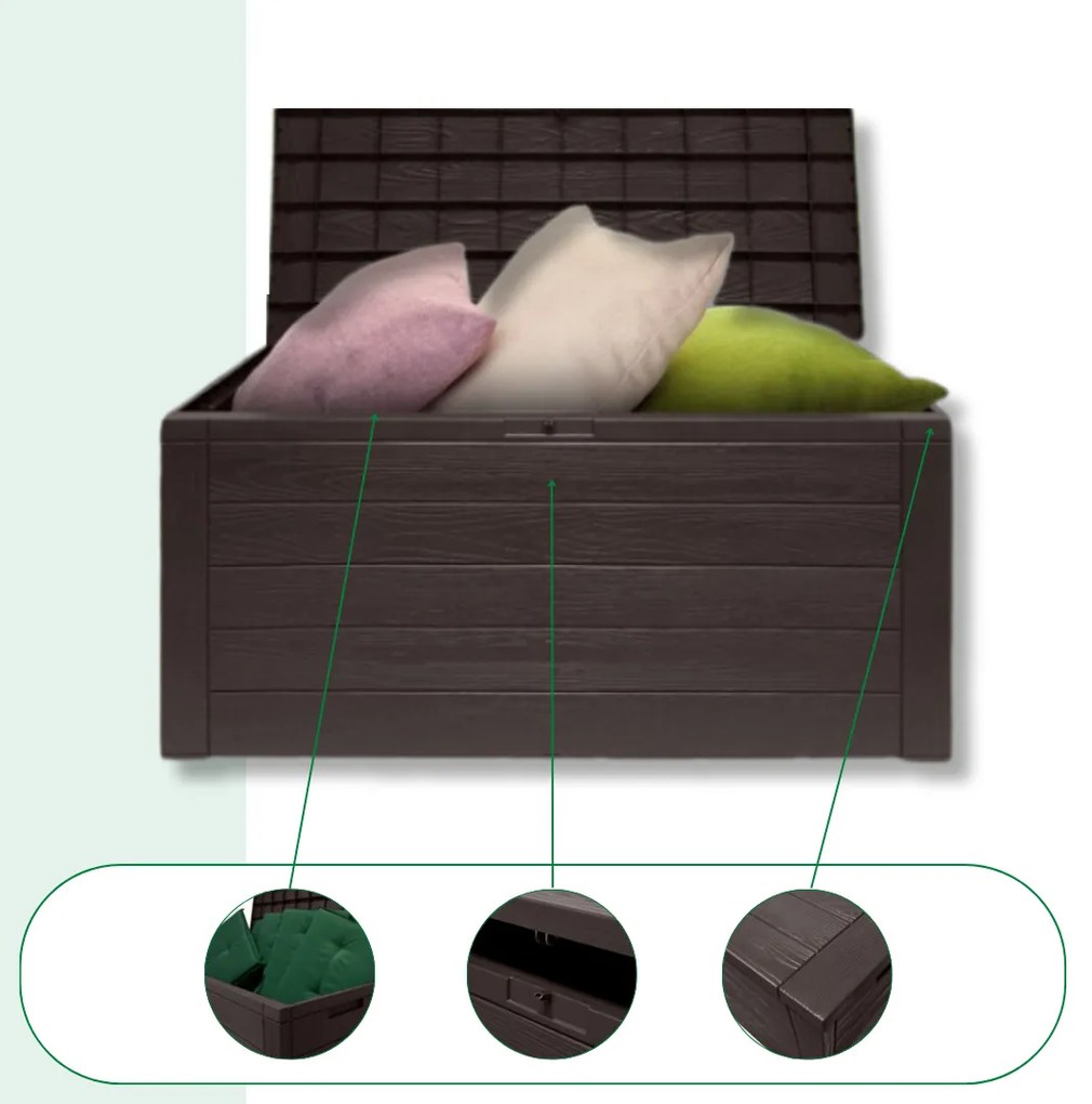 Prosperplast Úložný box WOODEBOX, 280L, 120x46x57cm, tmavo hnedá