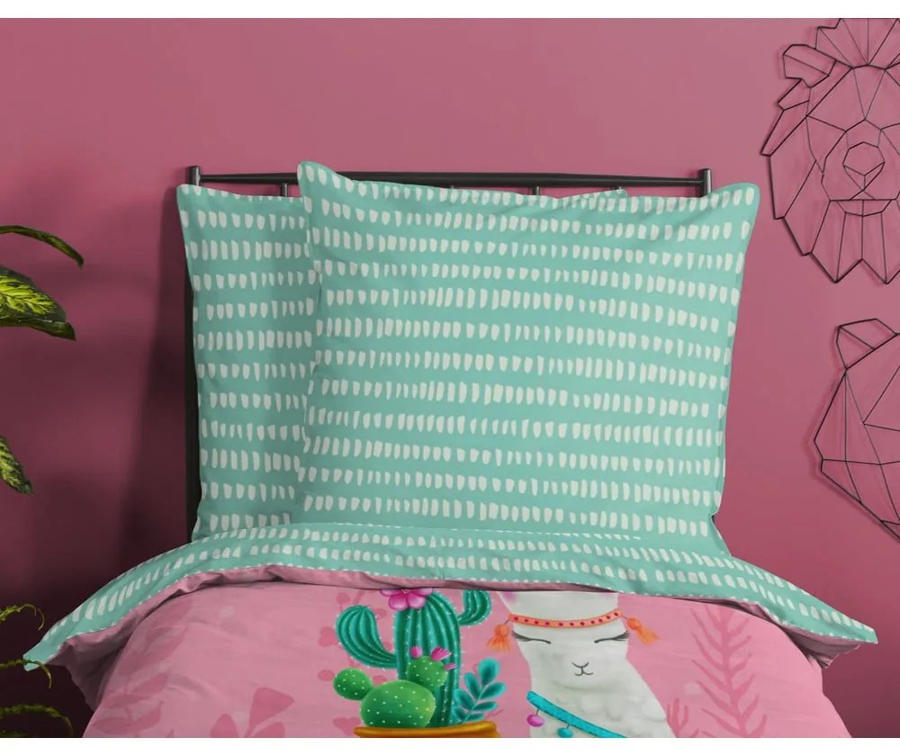 Ružové/tyrkysové bavlnené detské obliečky na jednolôžko 140x200 cm Lalama – Good Morning