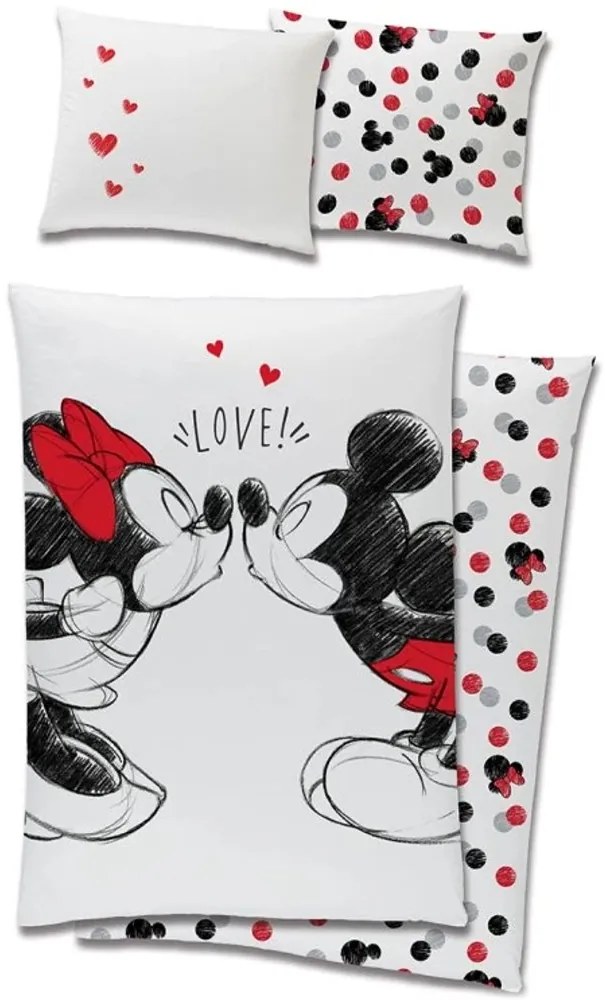 Bavlnené posteľné obliečky Minnie & Mickey Mouse - motív Love - 100% bavlna Renforcé - 90 x 70 cm + 140 x 200 cm