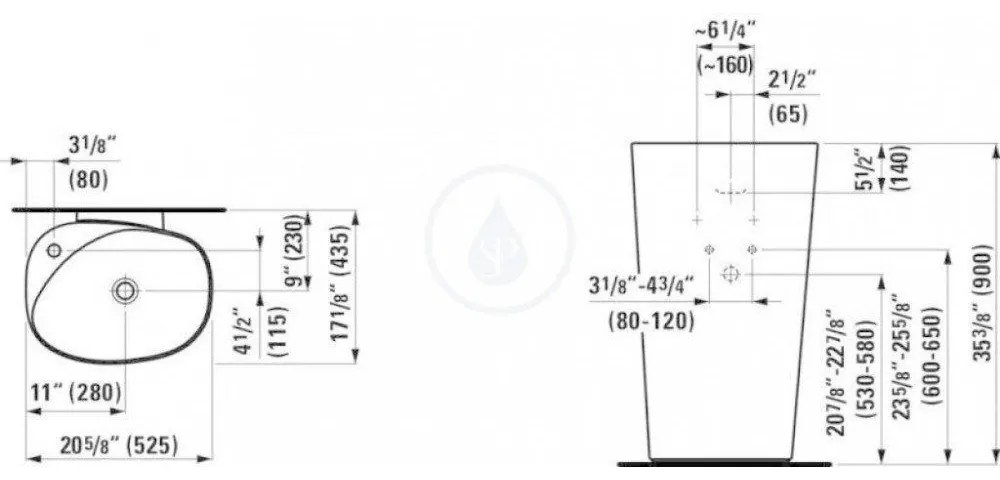 LAUFEN Palomba Collection Stojacie umývadlo, 520 mm x 435 mm, biela – bez otvoru na batériu, s LCC H8118044001091