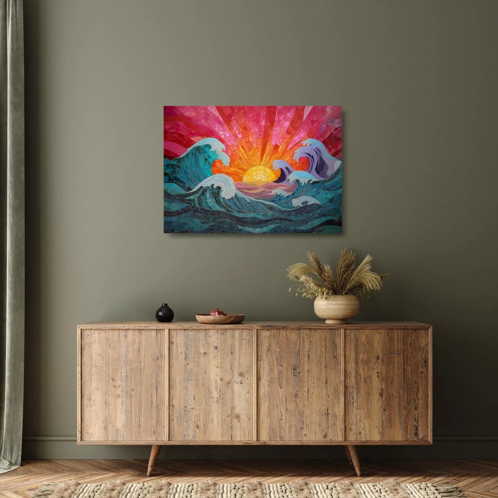 Sklenený obraz - Mozaika vĺn (70x50 cm)
