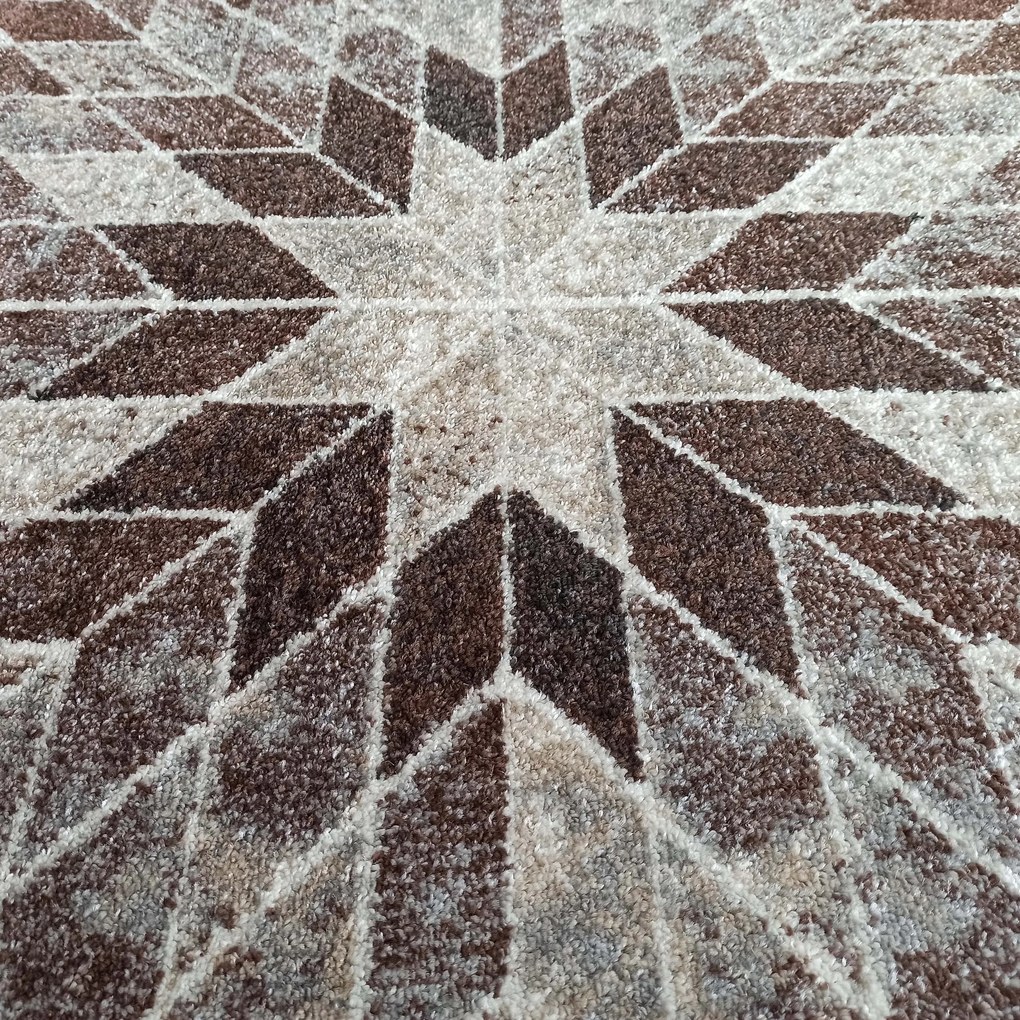 DY Béžový okrúhly koberec s geometrickým vzorom Panamero 10 Rozmer: 80 cm