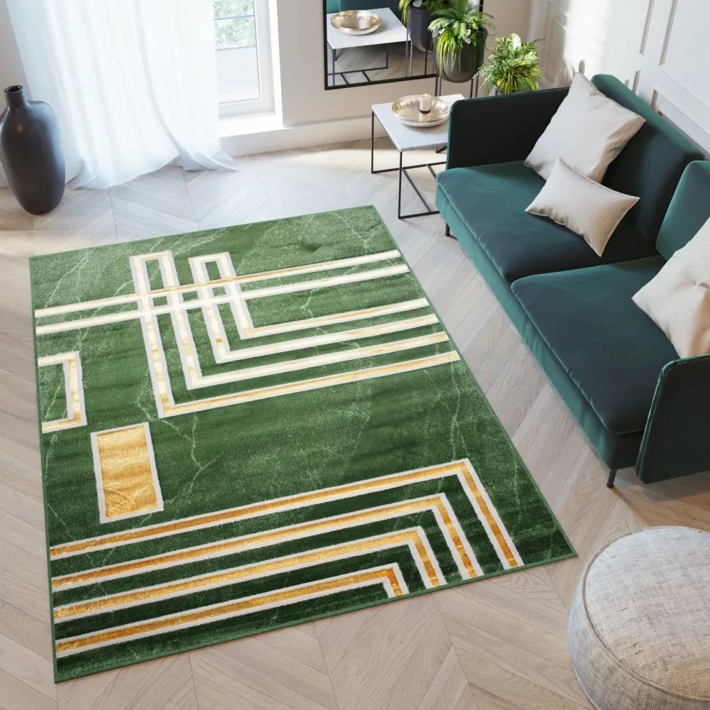Zaujímavý moderný zelený koberec so zlatým vzorom Šírka: 80 cm | Dĺžka: 150 cm