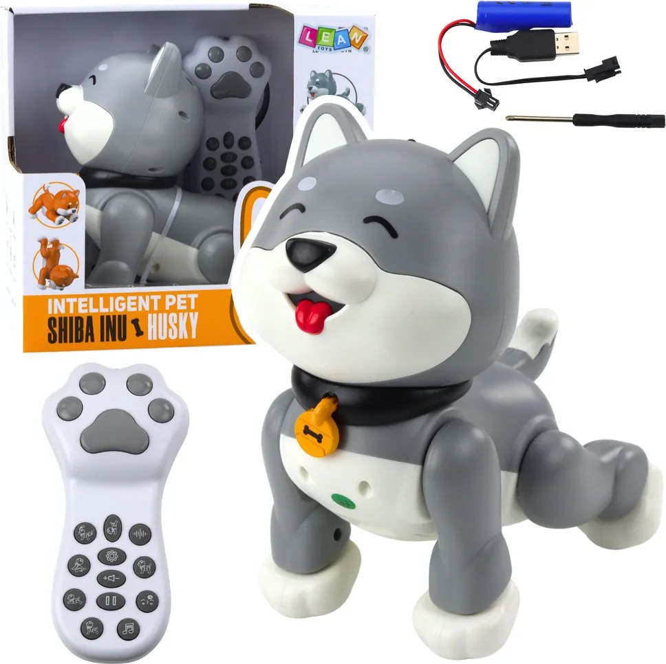 LEAN Toys Interaktívny robot Husky Dog diaľkovo ovládaný RC Voice Tricks Grey