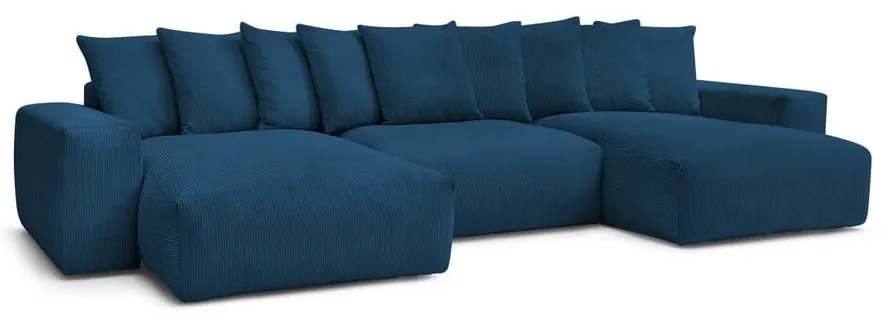 Tmavomodrá menčestrová rohová pohovka Voltaire – Bobochic Paris