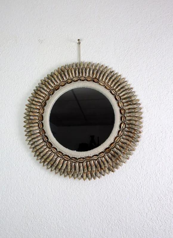 Zrkadlo okrúhle TIMOR hnedé, pravé mušle, ručná práca, 46 cm
