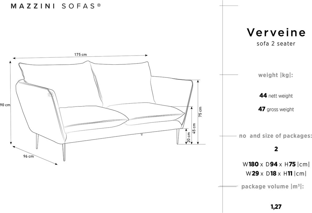 Dvojmiestna pohovka Verveine 175 × 90 × 96 cm