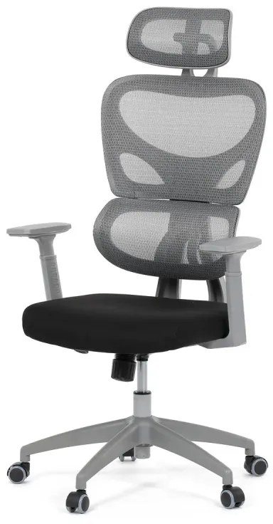 Kancelářská židle, šedá síťovina, šedý plast, kolečka na tvrdé podlahy