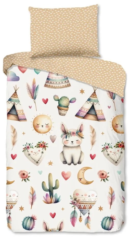 Béžové bavlnené detské obliečky na jednolôžko 140x200 cm Luz – Good Morning