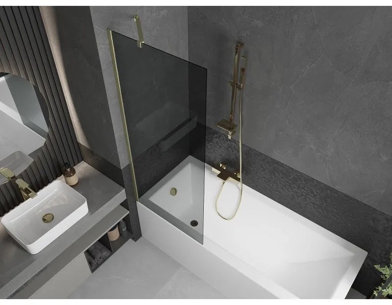 Mexen Next, 1-krídlová vaňová zástena 70 x 150 cm, 6mm šedé sklo, zlatá matná, 895-070-000-00-40-55