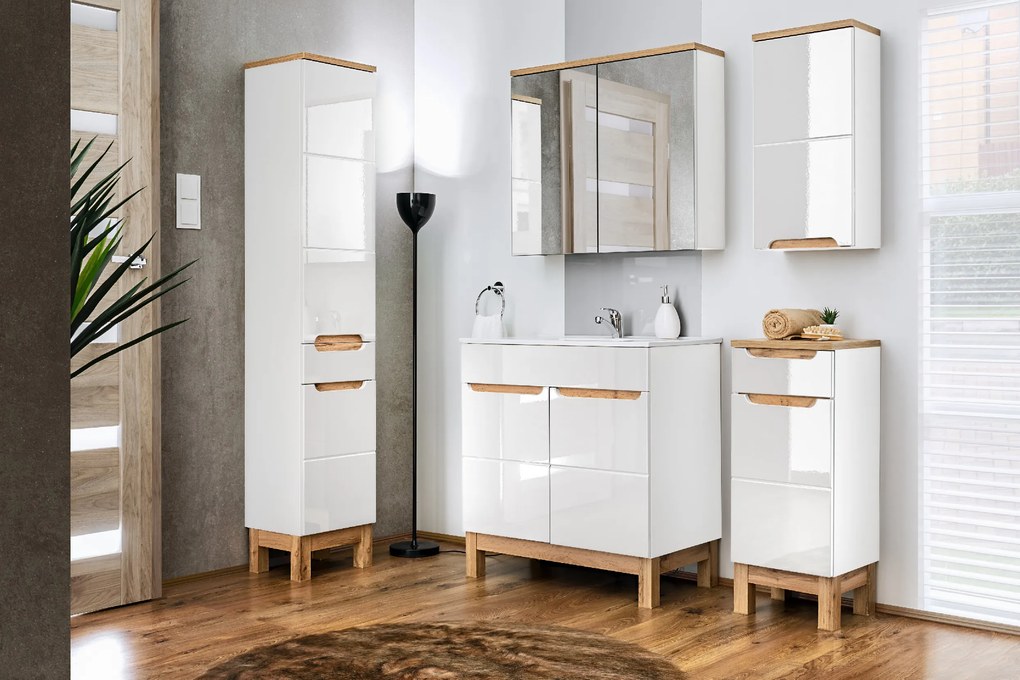 Comad Zrkadlová skrinka bez osvetlenia Bali White 80 biela/dub wotan