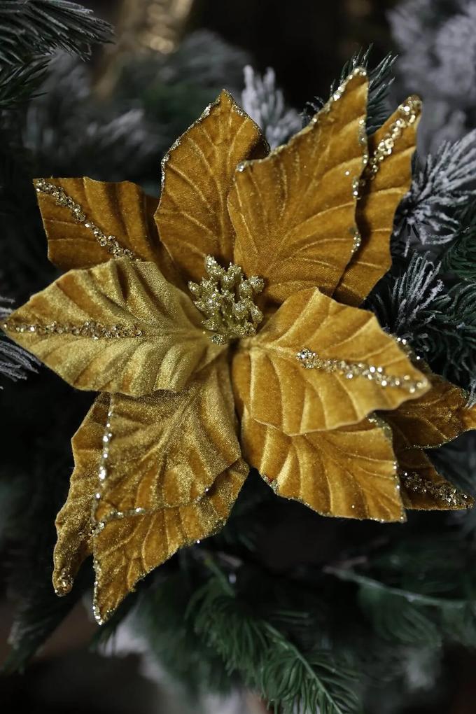 Zlatá zamatová vianočná ruža 25cm