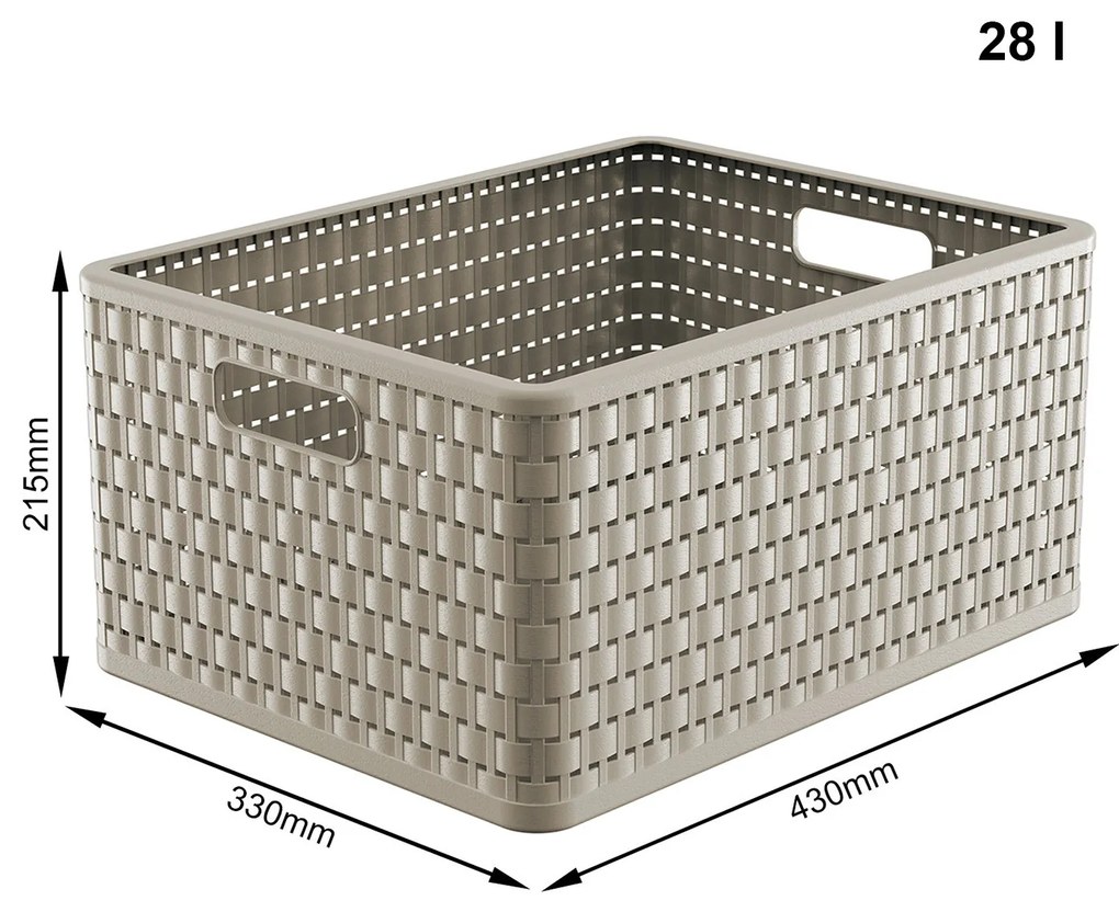 Plastový košík COUNTRY, rovný, béžový (28l - 43x33x22)