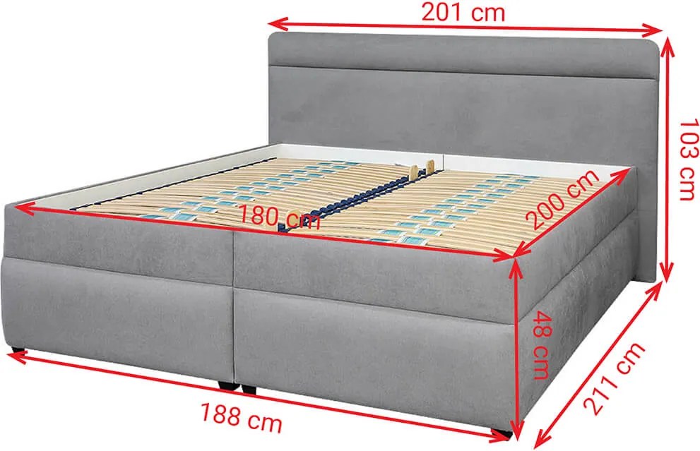 Čalúnená manželská posteľ MIRELLA 180x200 šedá | FINES