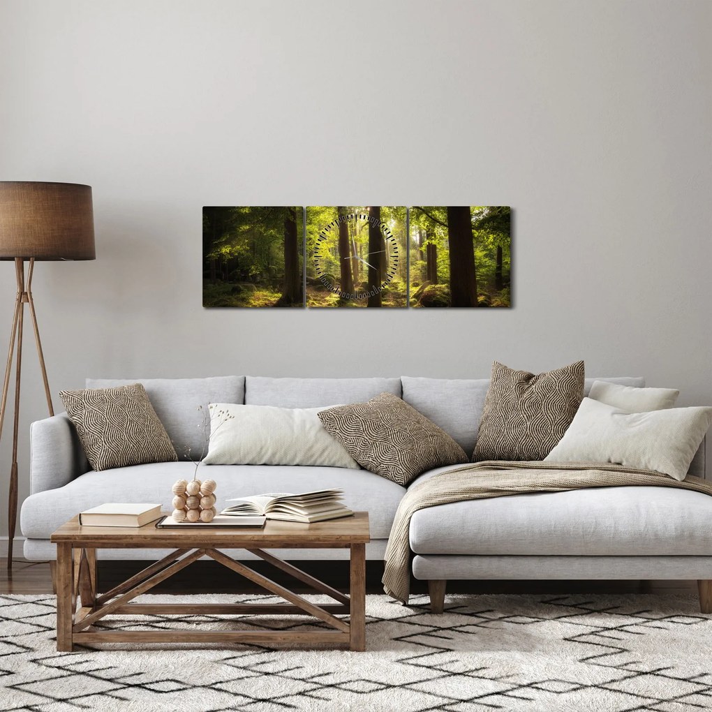 Obraz snového lesa (s hodinami) (90x30 cm)