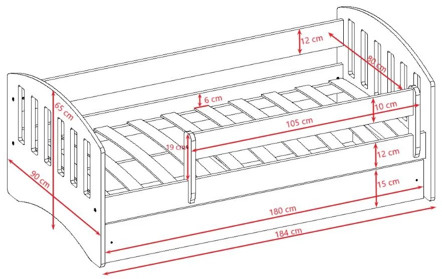 Detská posteľ CLASSIC sa zásuvkou - biela 180x80 cm