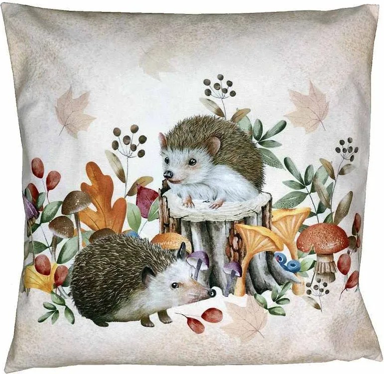 Vankúšová obliečka Ježkovia v jesennom lese 40 × 40 cm