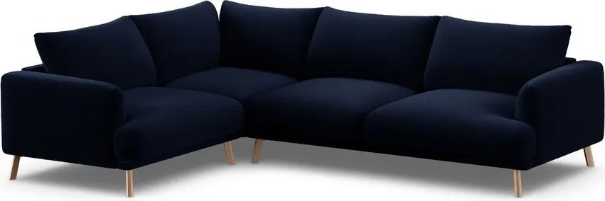 Tmavomodrá zamatová rohová pohovka (ľavý roh/do L) Naomi – Micadoni