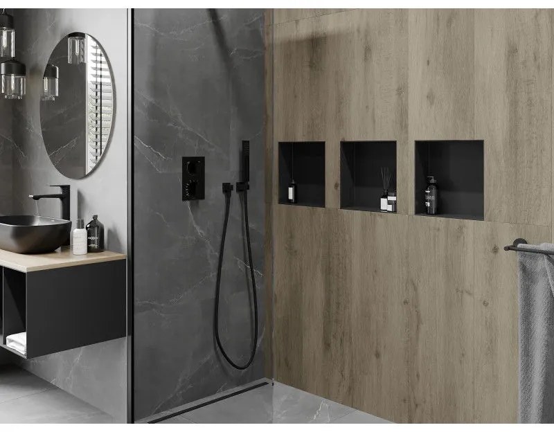 Mexen X-Wall-NR, polička na zapustenie pod obklad bez goliera 30 x 30 cm, čierna matná, 1971303010