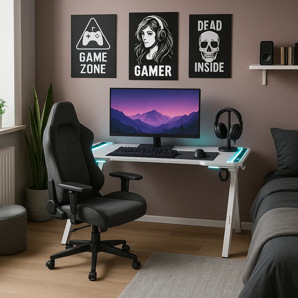 Herný stôl s podsvietením BG03 biely 140 cm