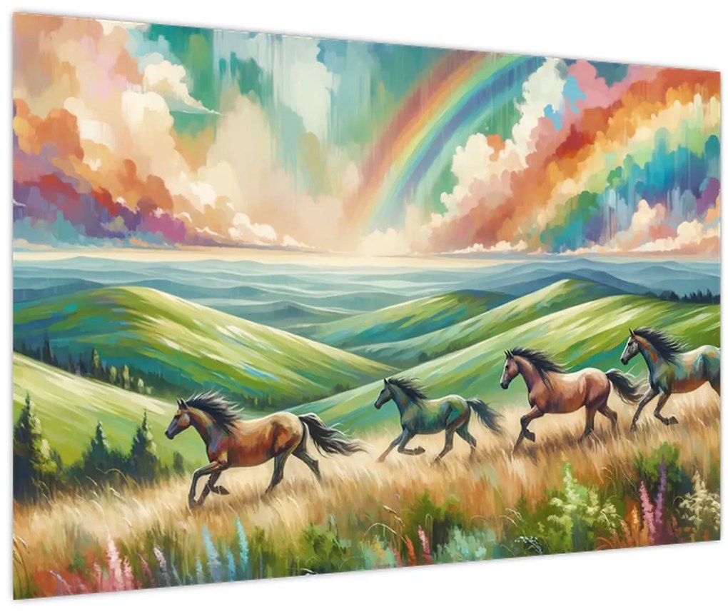 Obraz – Kone cválajúce krajinou (90x60 cm)