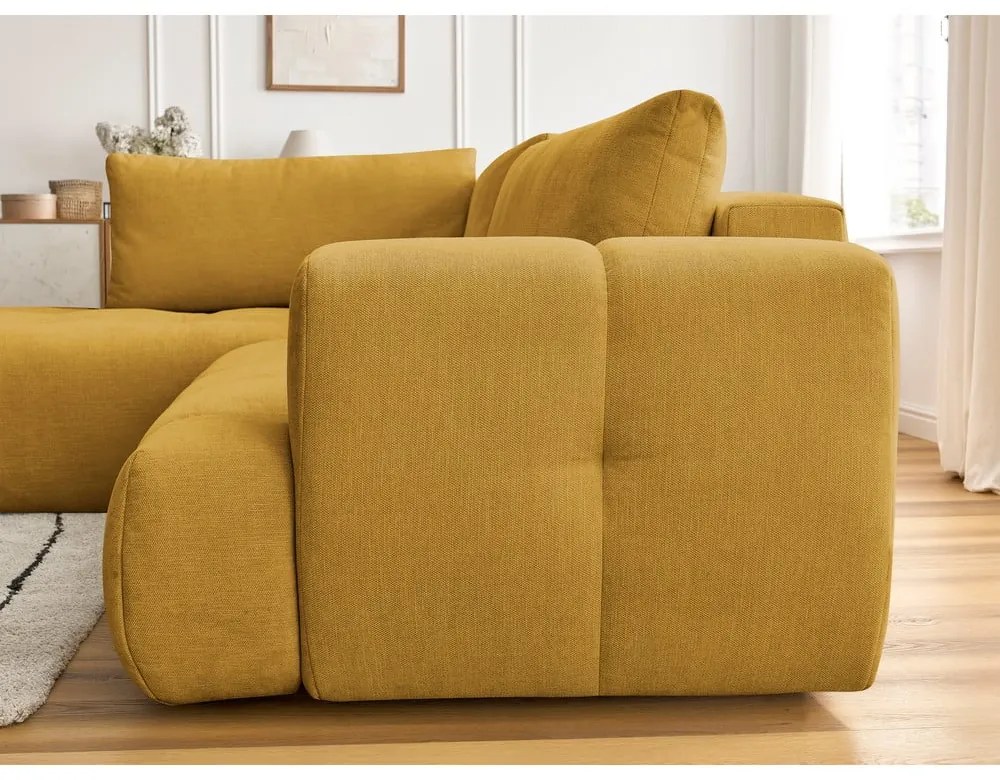 Rozkladacia/s úložným priestorom rohová pohovka v horčicovej farbe (ľavý roh/do L) Fuji – Bobochic Paris