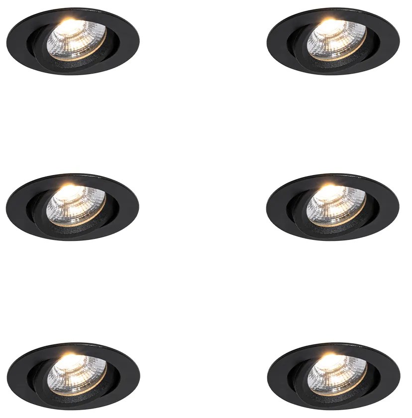 Sada 6 zapustených bodových svetiel čierna, naklápateľná 8,2 cm vrátane LED stmievateľných do teplej farby IP54 Ultra Slim - Pupil