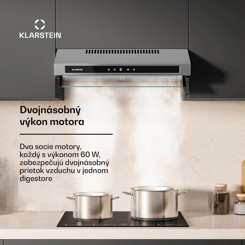 Klarstein Purista Force digestor, Kompaktný, 343 m³/h, EEK C, Technológia dvoch motorov