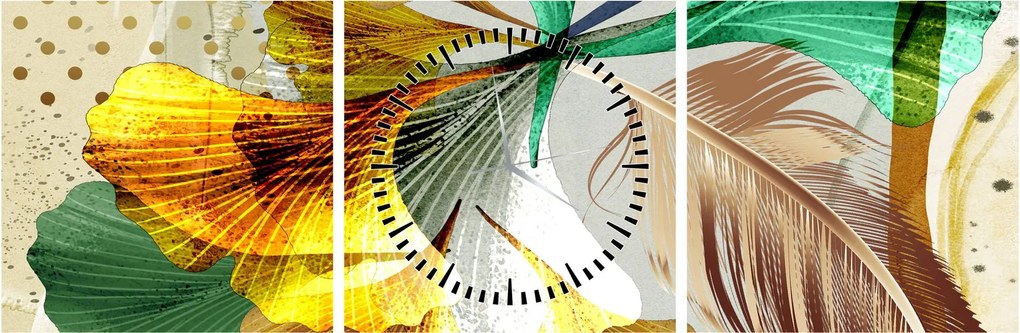 Obraz - Listy s pierkom (s hodinami) (90x30 cm)