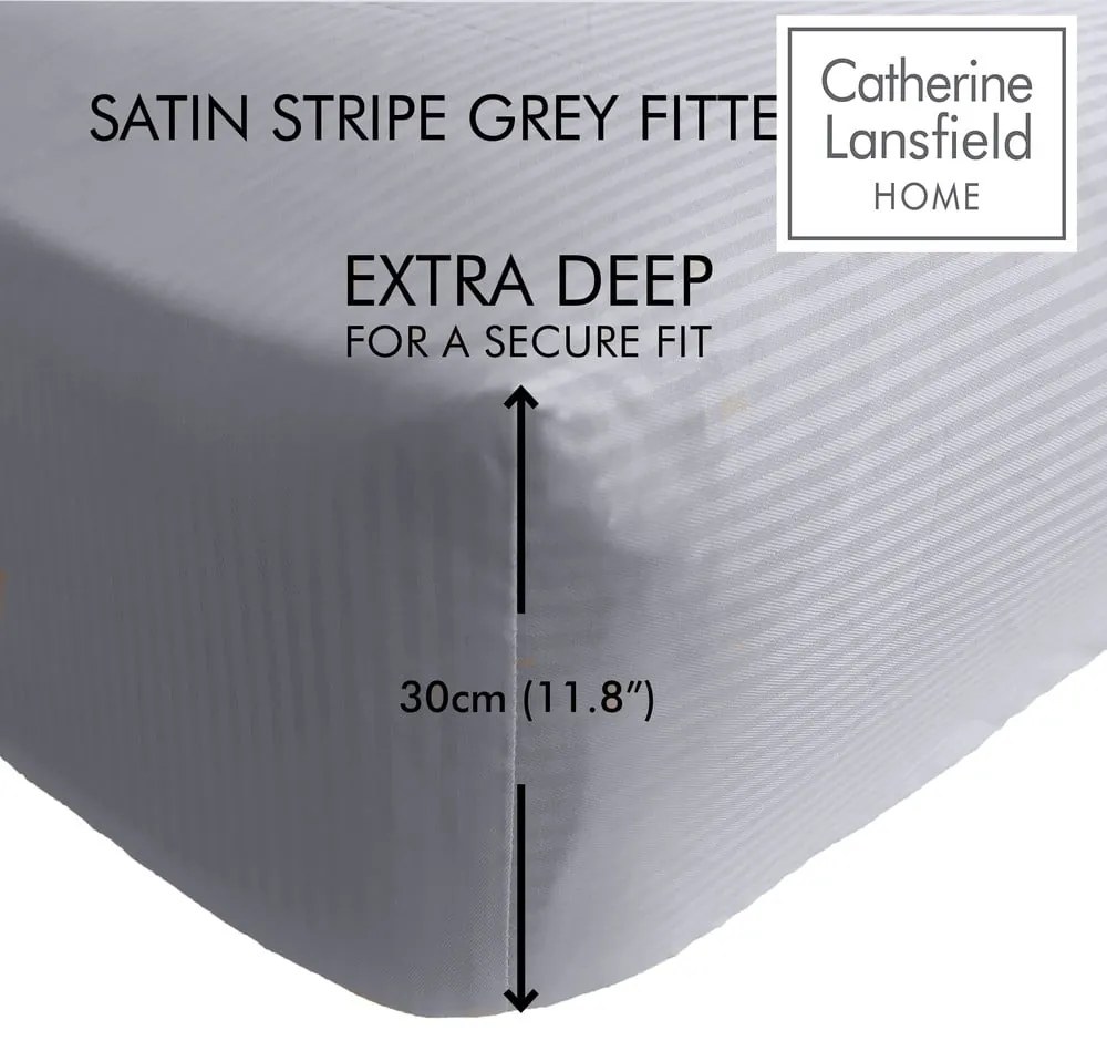 Sivá napínacia plachta 90x190 cm Satin Stripe - Catherine Lansfield