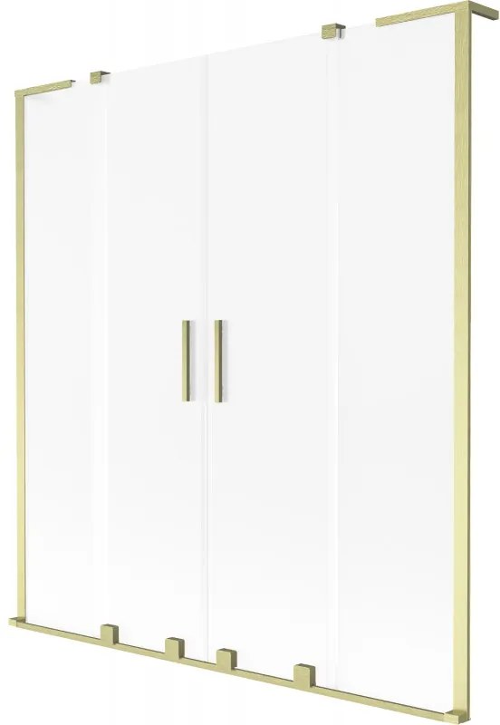 Mexen Velar L Duo, 2-krídlová posuvná vaňová zástena 160 x 150 cm, 8mm sklo námraza, zlatá matná, 896-160-003-32-55