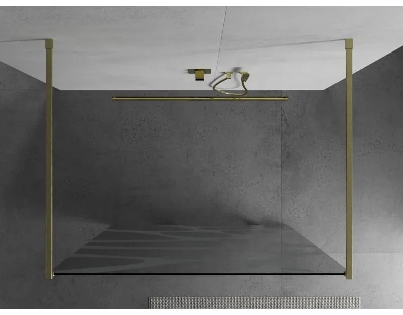 Mexen Kioto, sprchová zástena Walk-In 100 x 200 cm, 8mm číre sklo biely vzor, zlatý matný profil, 800-100-002-55-97