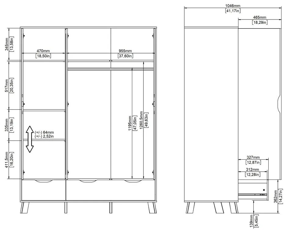 Biela/v prírodnej farbe šatníková skriňa v dekore duba so zrkadlom 147x201x58 cm Ikast – Tvilum