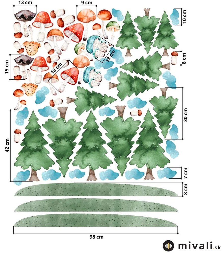 Samolepky na stenu - Hubový les