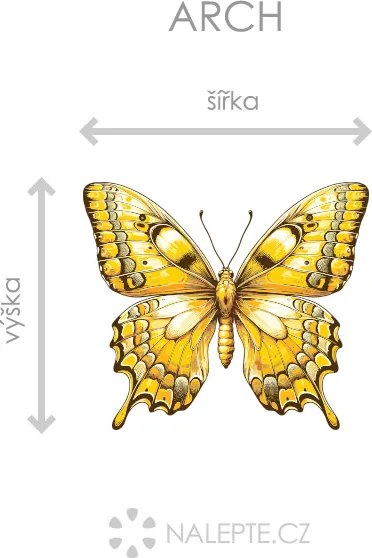 Žltý motýľ textilní prelepiteľná nálepka na stenu hárok 45 x 39 cm