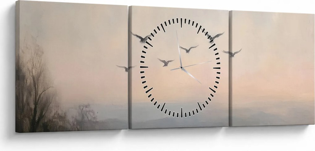 Obraz - Hejno vtákov (s hodinami) (90x30 cm)