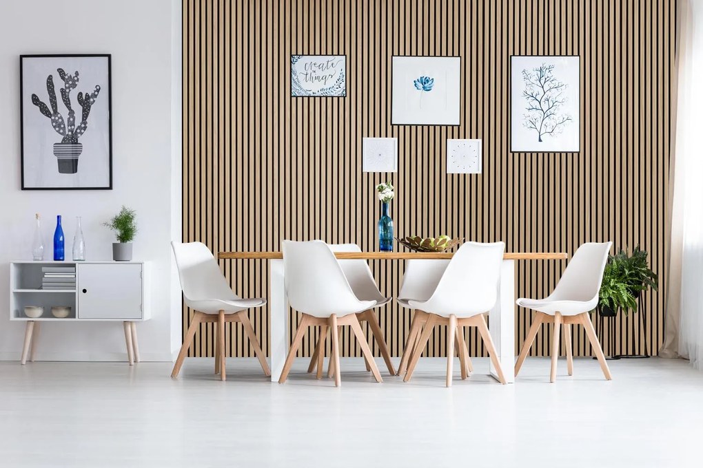 Drevený akustický panel, 2400 x 600 mm, čierny podklad, balenie 5 ks, breza