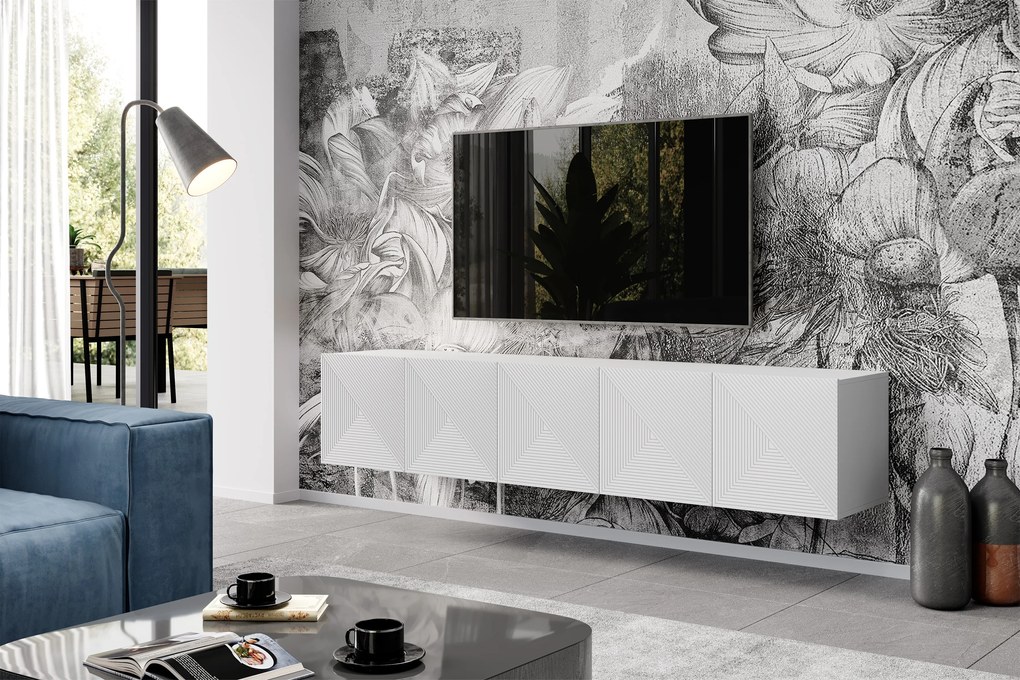 Závesný TV stolík Asha 200 cm - biely mat