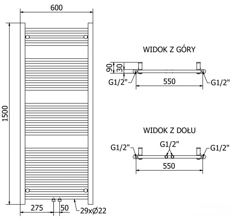 Mexen Mars, elektrické vykurovacie teleso 1500x600 mm + vykurovacia tyč 600 W, chrómová, W110-1500-600-2600-01