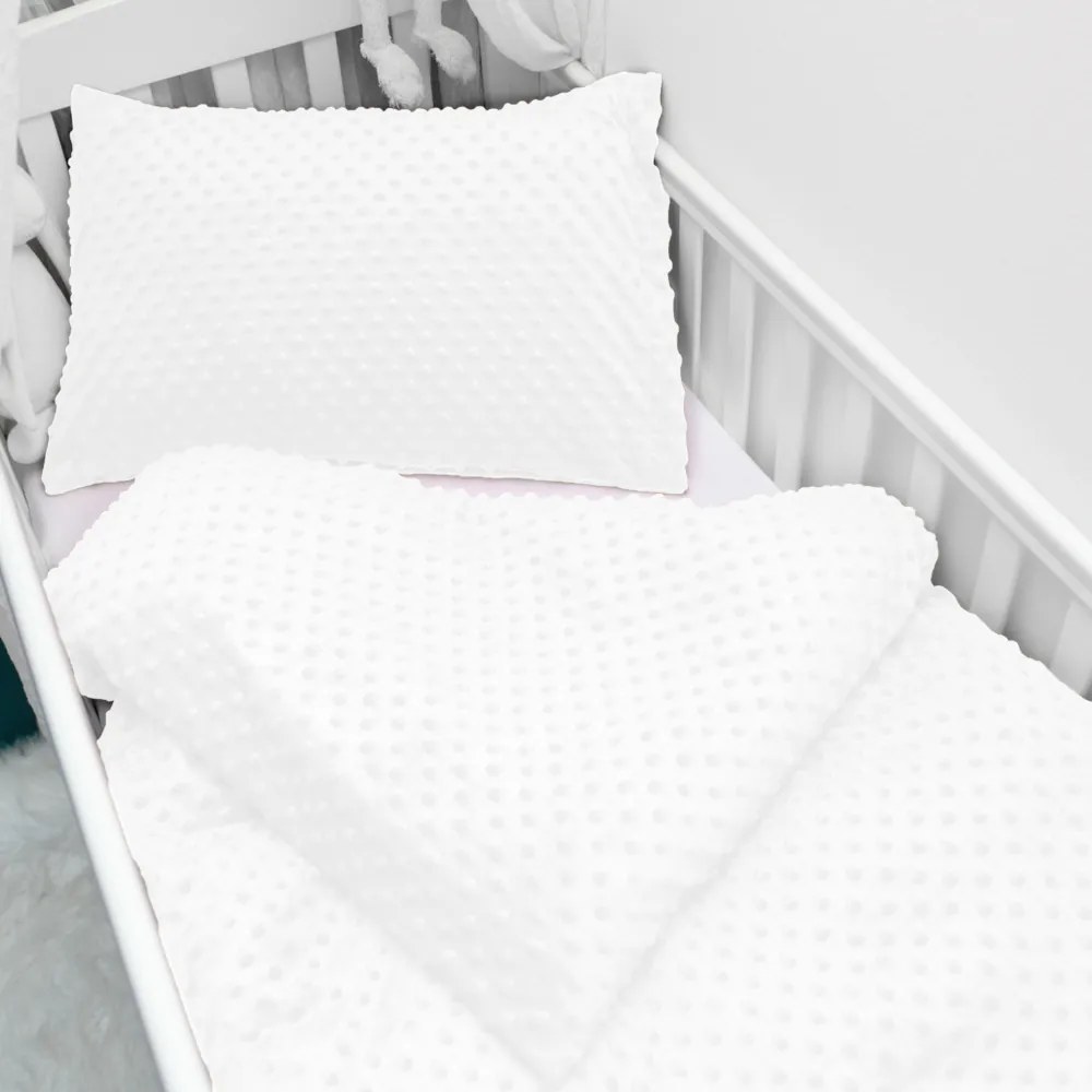 Biante Detské posteľné obliečky do postieľky Minky TOP 3D bodky MKP-059 Biele Do postieľky 90x120 a 40x60 cm