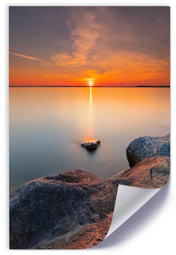 Gario Plagát Západ slnka na tichom jazere Farba rámu: Bez rámu, Rozmery: 30 x 45 cm