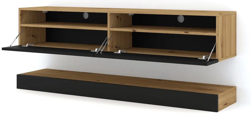TV stolík/skrinka Dual 160 (dub artisan + čierna). Akcia -19%. Vlastná spoľahlivá doprava až k Vám domov. 1124831