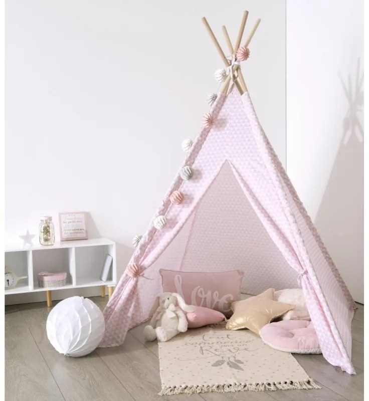 KZ0589 DR Detský Teepee stan - Ružové trojuholníčky
