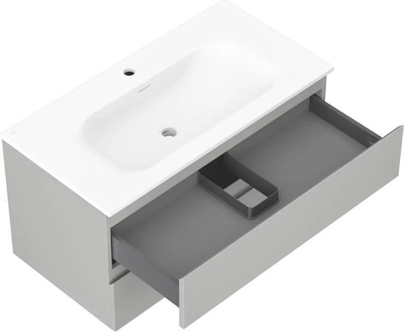Mexen Orio, kúpeľňová skrinka 90 cm s umývadlom Vela, 2 zásuvky, šedá matná/biela matná, 91A10-09047-2-BFF62-W23M01