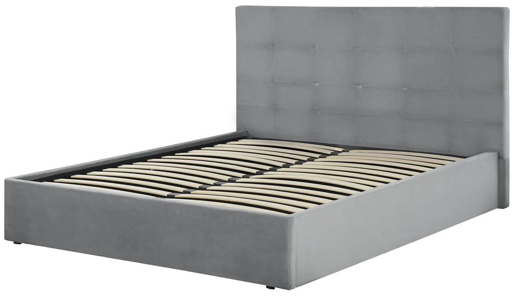 Zamatová posteľ s úložným priestorom 140 x 200 cm sivá LORIENT Beliani